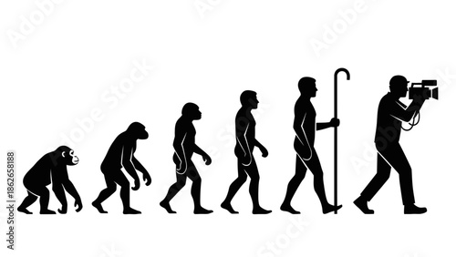 Human Evolution Silhouette Sequence – From Ape to Modern Man Vector Illustration