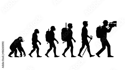Human Evolution Silhouette Sequence – From Ape to Modern Man Vector Illustration