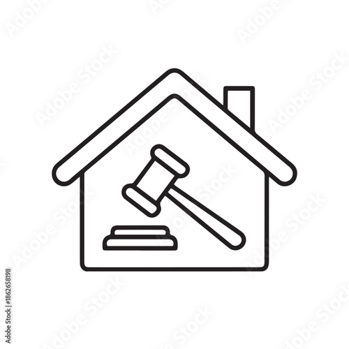 House outline with a gavel inside representing real estate auction or legal sale
