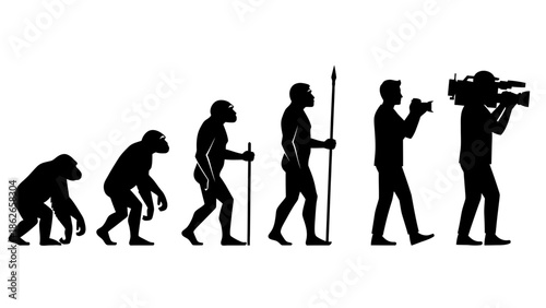 Human Evolution Silhouette Sequence – From Ape to Modern Man Vector Illustration