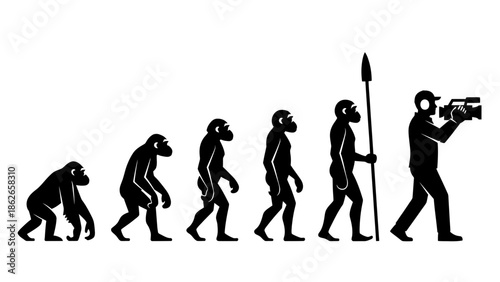 Human Evolution Silhouette Sequence – From Ape to Modern Man Vector Illustration
