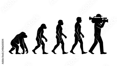 Human Evolution Silhouette Sequence – From Ape to Modern Man Vector Illustration