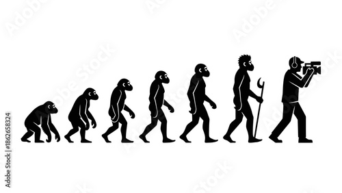 Human Evolution Silhouette Sequence – From Ape to Modern Man Vector Illustration