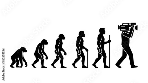 Human Evolution Silhouette Sequence – From Ape to Modern Man Vector Illustration