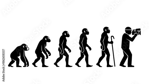Human Evolution Silhouette Sequence – From Ape to Modern Man Vector Illustration