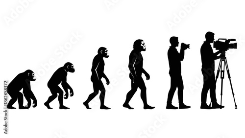 Human Evolution Silhouette Sequence – From Ape to Modern Man Vector Illustration