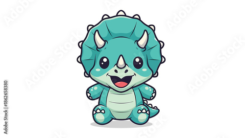 Adorable Cartoon Triceratops Illustration with Playful Expression and Detailed Features.
