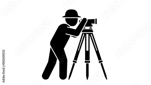 Videographer Silhouette with Camera Tripod – Filmmaking Cinematography Vector Icon