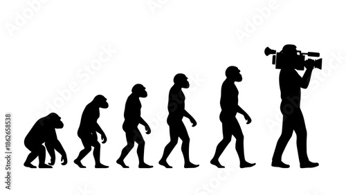 Human Evolution Silhouette Sequence – From Ape to Modern Man Vector Illustration
