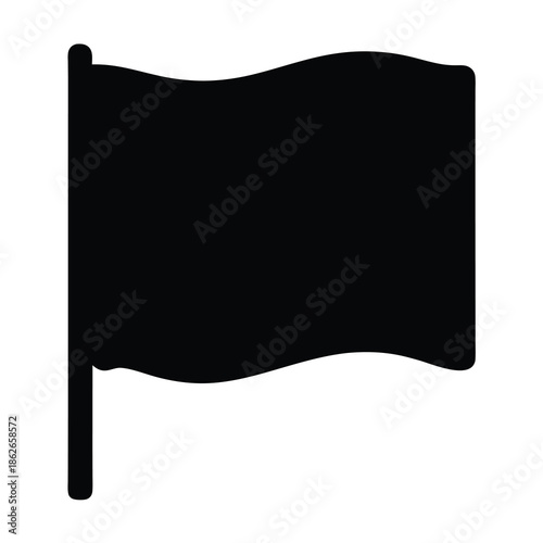 A simple black and white illustration of a flag on a pole