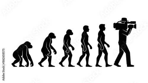 Human Evolution Silhouette Sequence – From Ape to Modern Man Vector Illustration