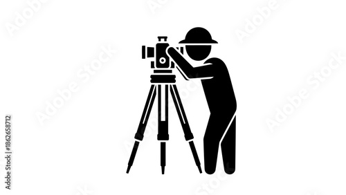 Videographer Silhouette with Camera Tripod – Filmmaking Cinematography Vector Icon