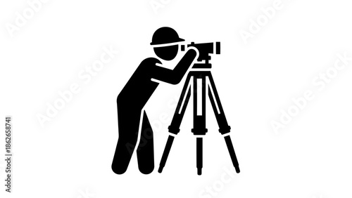 Videographer Silhouette with Camera Tripod – Filmmaking Cinematography Vector Icon