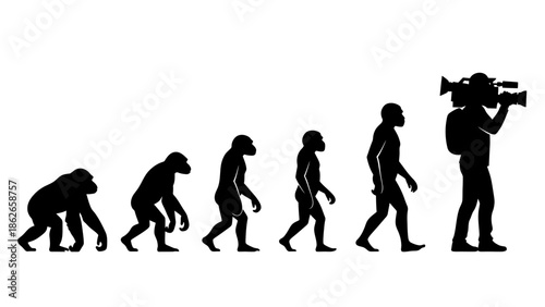 Human Evolution Silhouette Sequence – From Ape to Modern Man Vector Illustration