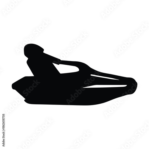 Silhouette of a person riding a jet ski on a white background