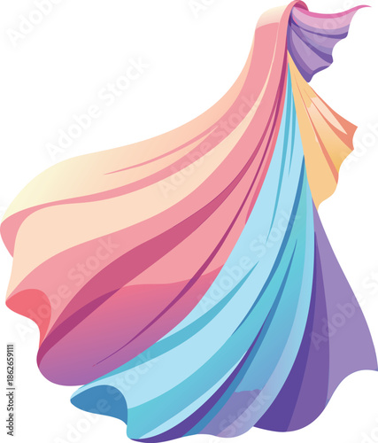 Flowing Pastel Fabric Cape Vector Illustration with Soft Gradient Folds