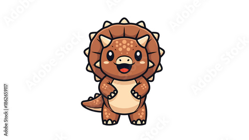 Adorable Cartoon Triceratops Standing Upright and Smiling.