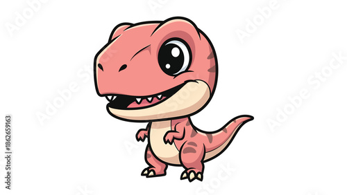 Adorable Cartoon Pink Tyrannosaurus Rex with Big Eyes.