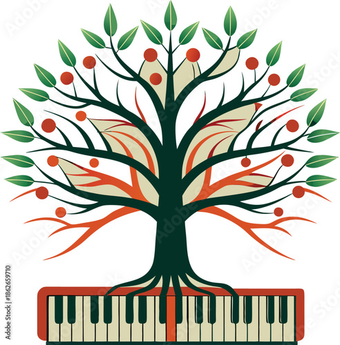 ree Growing from Piano Keys Vector Illustration for Music and Nature Concept