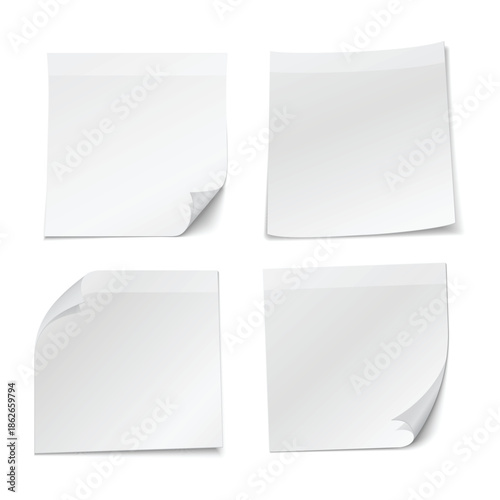Blank White Sticky Notes with Curled Edges Set.