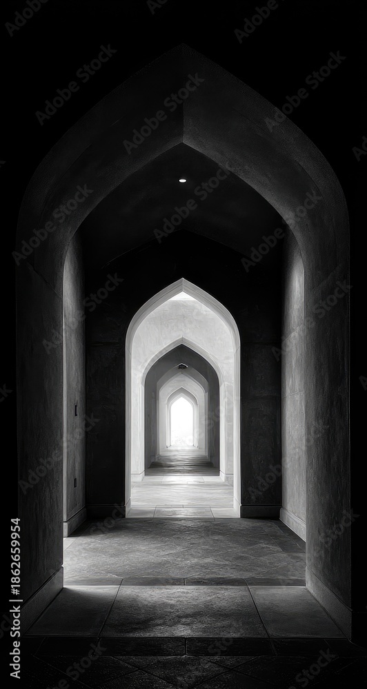 Naklejka premium Black and white arched passageway