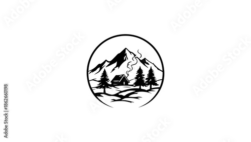 WINTER LANDSCAPE LOGO AND ICON VECTOR IN BLACK AND WHITE vector, design, illustration, face, cartoon, symbol, sign, icon, art, label, eye, map, earth, business, mouth, world, woman, button, vector, co