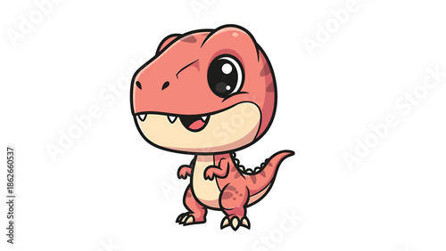 Adorable Cartoon Tyrannosaurus Rex with Big Eyes and Small Arms.