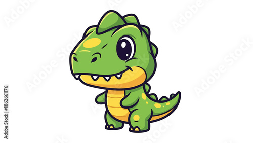 Adorable Cartoon Tyrannosaurus Rex with Big Eyes and Spikes.