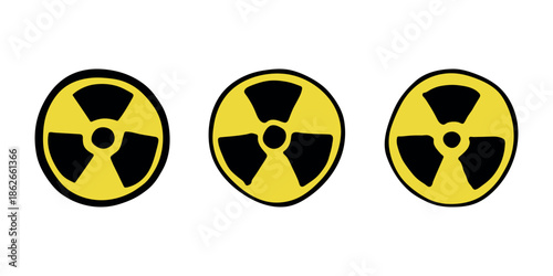 Set of hand drawn radiation sign Nuclear radiation hazard symbol Radioactive danger warning doodle Radioactive waste Single element for print, web, design, decor
