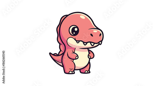 Adorable Pink Cartoon Dinosaur Character with Big Eyes and Small Teeth.