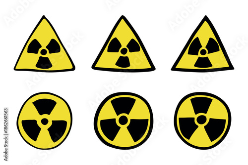 Set of hand drawn radiation sign Nuclear radiation hazard symbol Radioactive danger warning doodle Radioactive waste Single element for print, web, design, decor