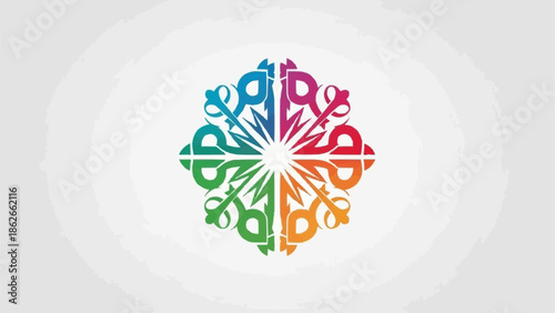 Colorful Abstract Floral Design with Symmetrical Arrangement and Radial Symmetry.