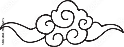 Black and white line art of wavy cloud decoration suitable for Korean Lunar New Year