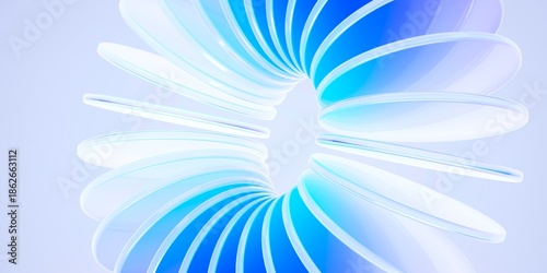 Konstfotografi Abstract 3D render of glossy glass geometric shapes with liquid iridescent texture, futuristic blue and purple gradient design for modern technology branding and minimalist corporate web backgrounds