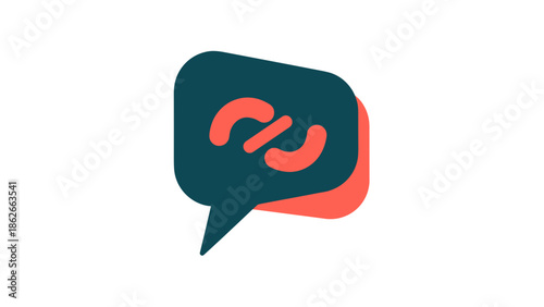 Abstract speech bubble logo with connected link icon inside.
