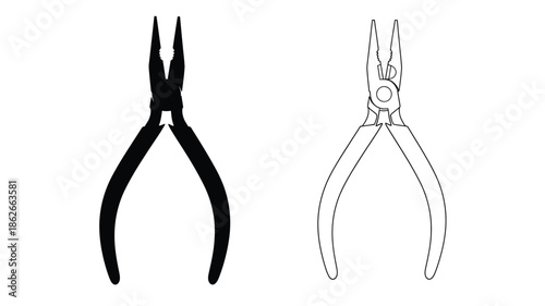 Two pairs of pliers one in solid black and one in outline silhouette