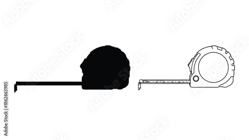 A black and white illustration of a tape measure a useful tool silhouette