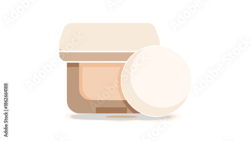 Makeup compact container with a soft powder puff inside for setting foundation and achieving a flawless matte skin finish.