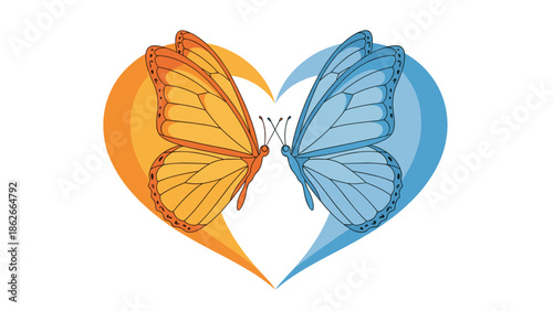 Butterfly Heart Orange and Blue Wings Symbolizing Love and Transformation.