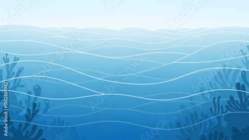 Serene Aquatic Scene: Tranquil image of the vast ocean, a symphony of gentle waves under a clear, bright sky. Capturing a sense of calm and the beauty of the sea.