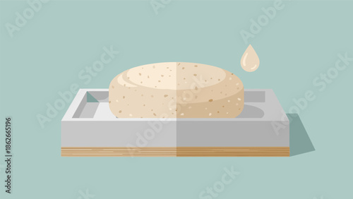 Bar of soap resting on a stylish dish with a water droplet depicting hygiene, cleanliness, and daily hand washing routines.