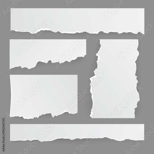 Collection of Torn Paper Strips and Pieces with Rough Edges.