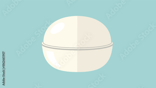 Minimalist round white cosmetic jar on a light blue background for clean and modern personal care product branding.