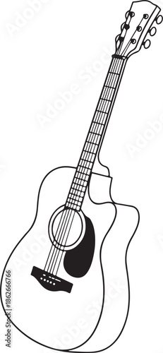 Simple black outline drawing of an acoustic guitar line art illustration