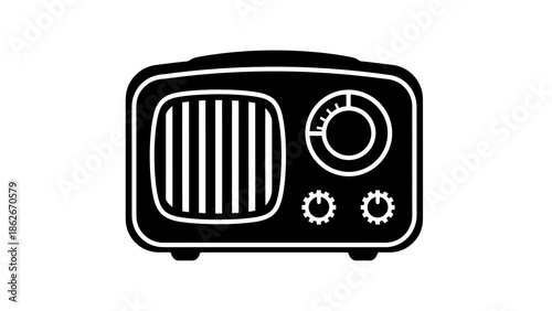 Simple black and white illustration of a radio