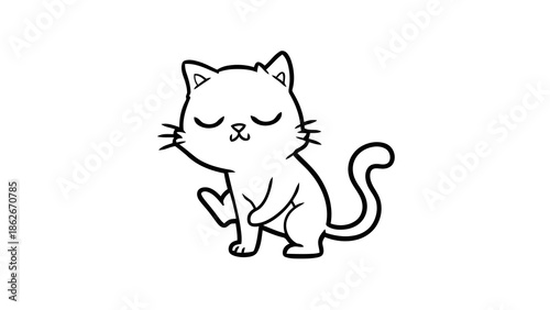 Cat practicing yoga pose with eyes closed