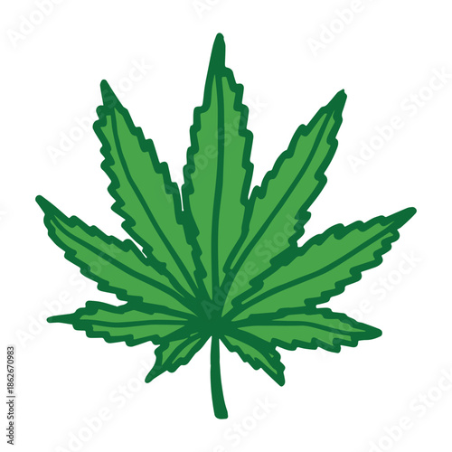 Hand drawn cannabis leaf Medicine marijuana Hemp leaves clipart in doodle style Single element for print, web, design, decor
