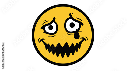 Distressed Emoji with Sharp Teeth and a Single Tear.