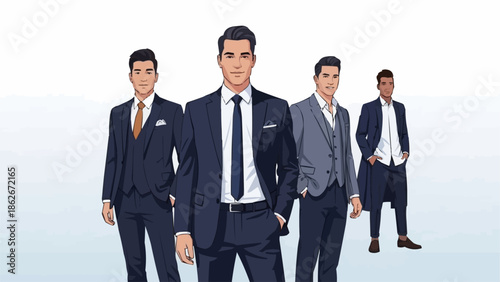 Group of Stylish Men in Suits - A Fashionable Ensemble.