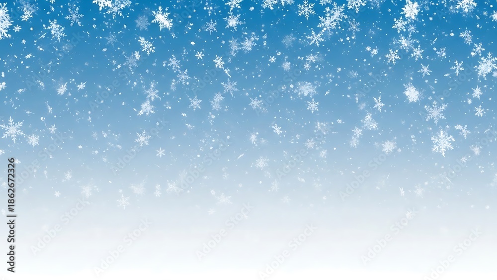 Fototapeta premium Snowflakes Falling on Blue Gradient Background falling snow winter background
